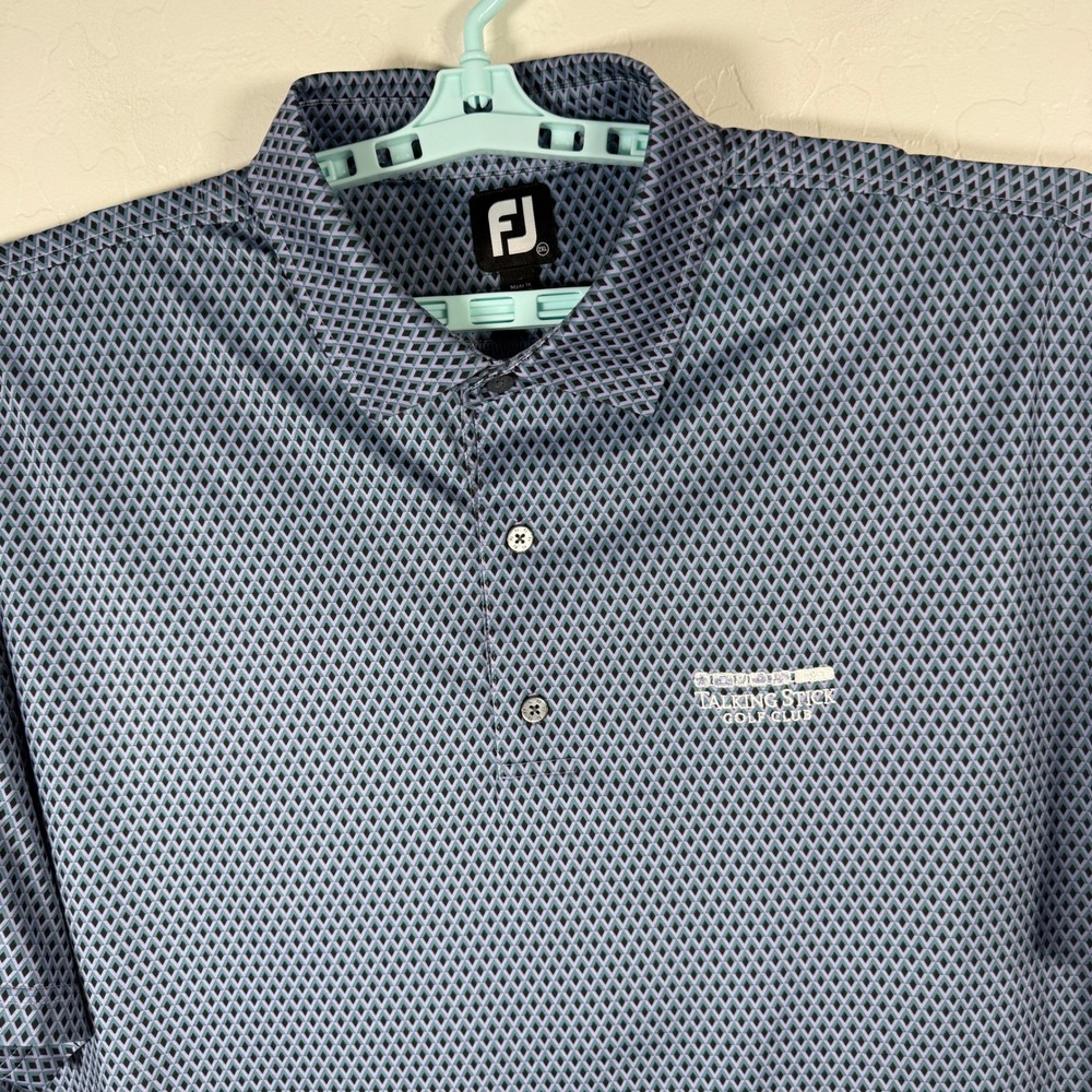 FootJoy Golf Polo Mens 2XL Blue Geometric Talking Stick Golf Club Short Sleeve